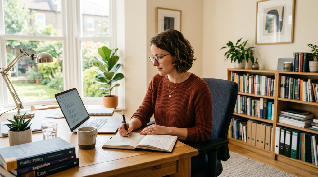 person researching government information on a laptop