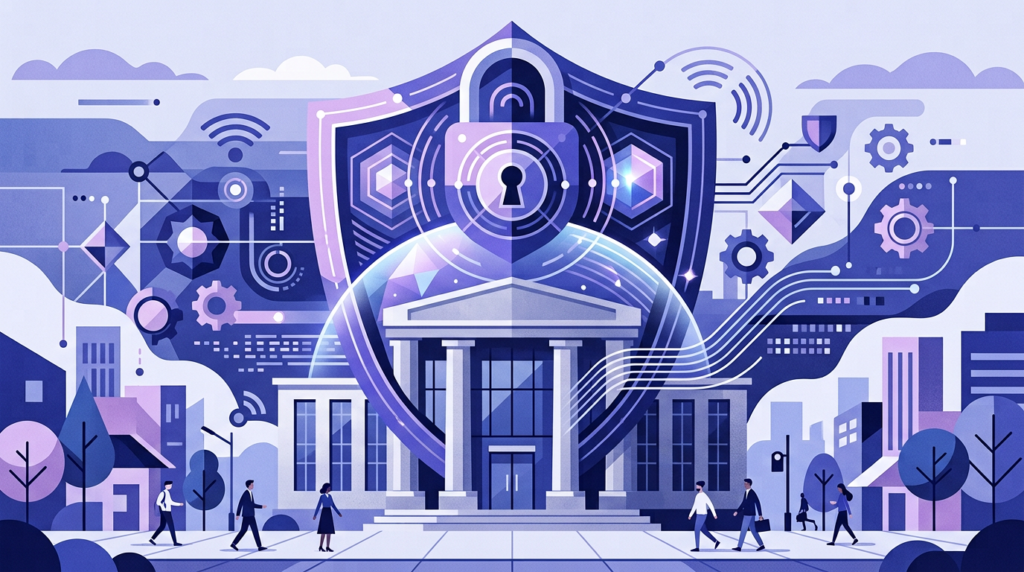 bank protected by a shield and lock