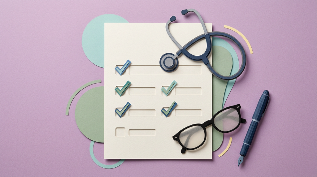 healthcare application, stethoscope, and pen